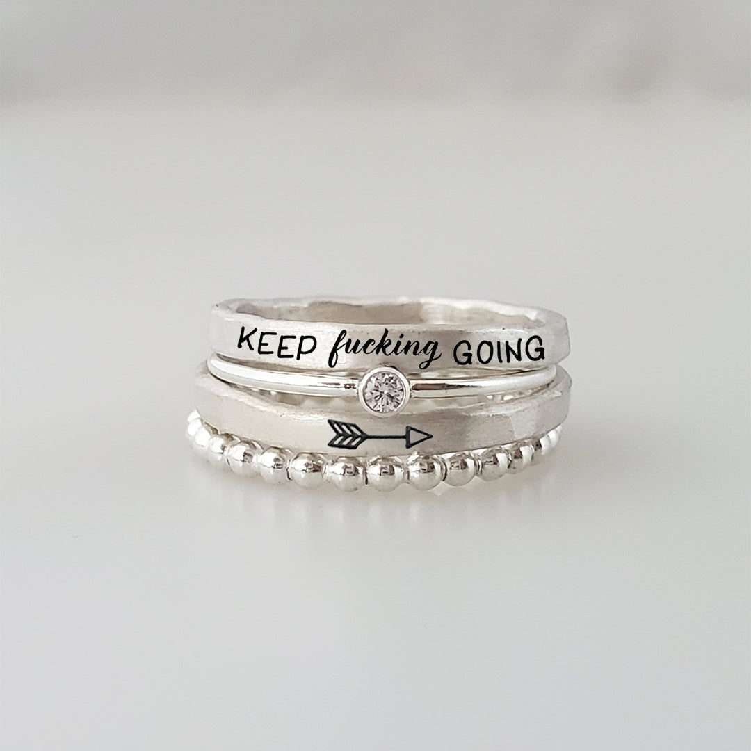 S925 Keep Fu❤king Going Stacked Ring - 4 Rings Set