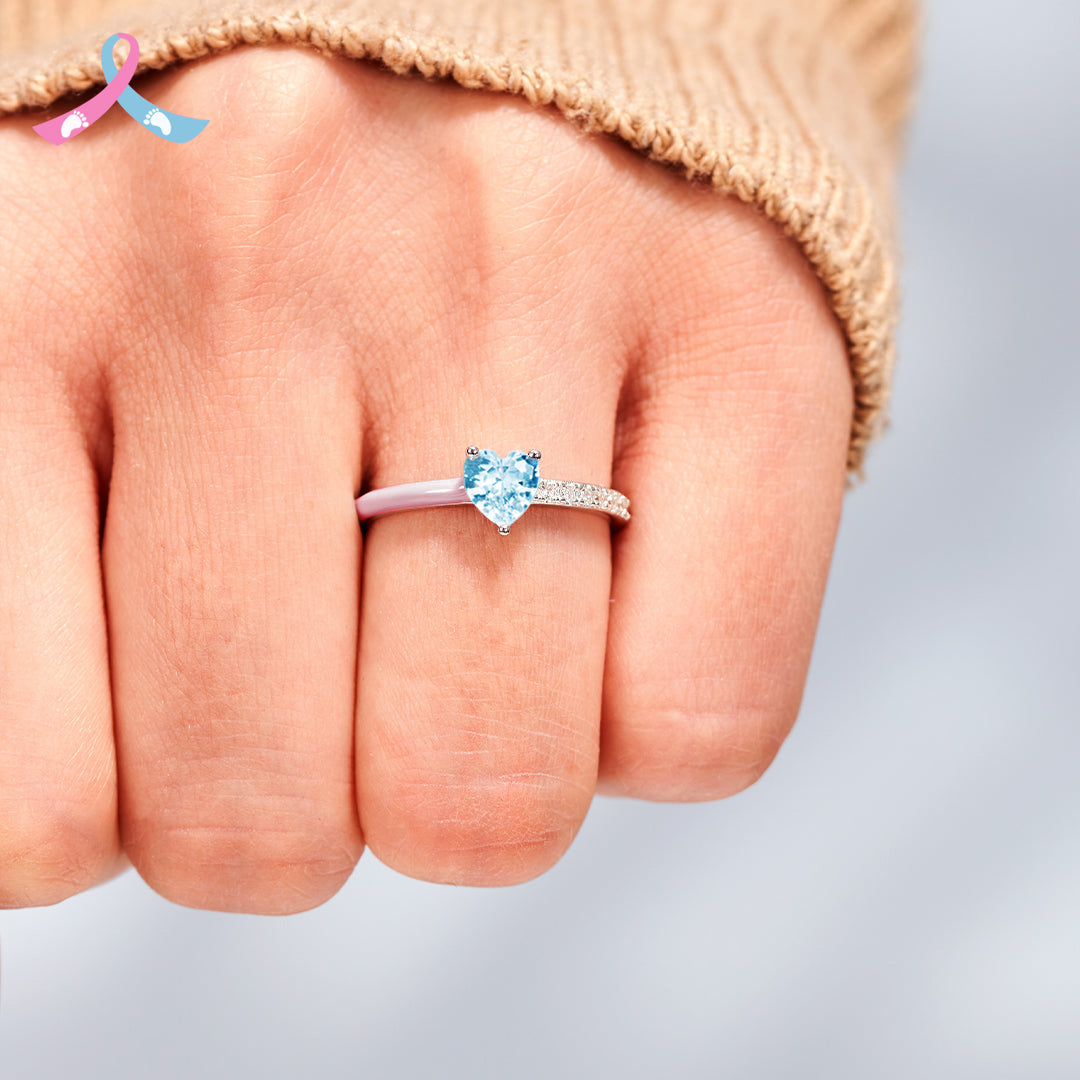 For Memorial - Mama Of An Angel Pink Heart & Blue Heart Ring