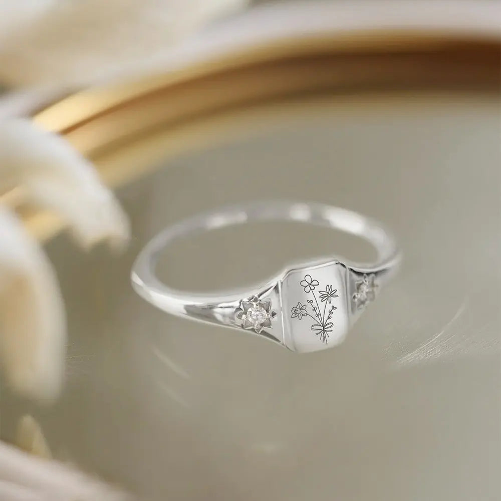 S925 Custom Birth Flower Ring
