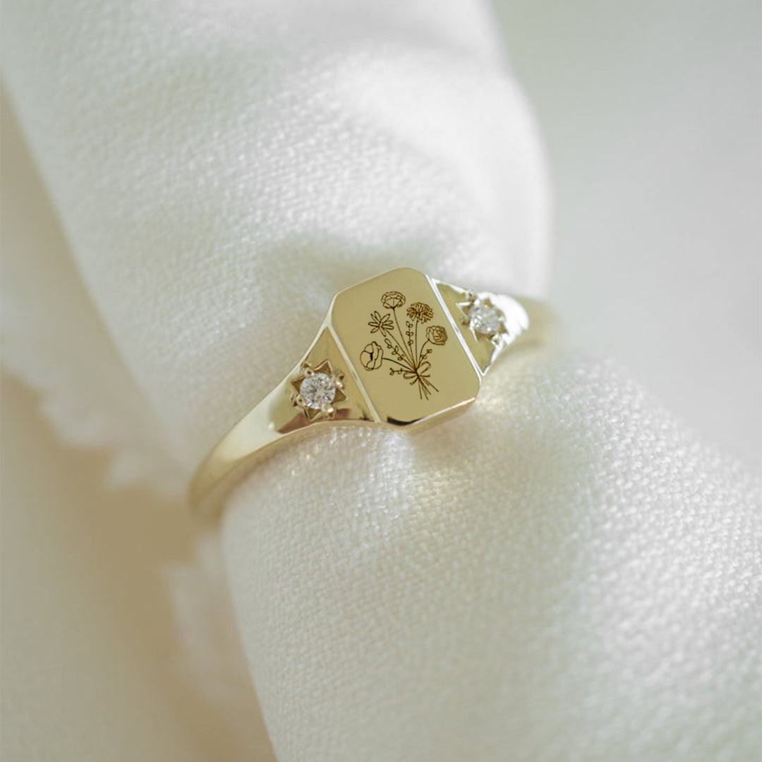S925 Custom Birth Flower Ring