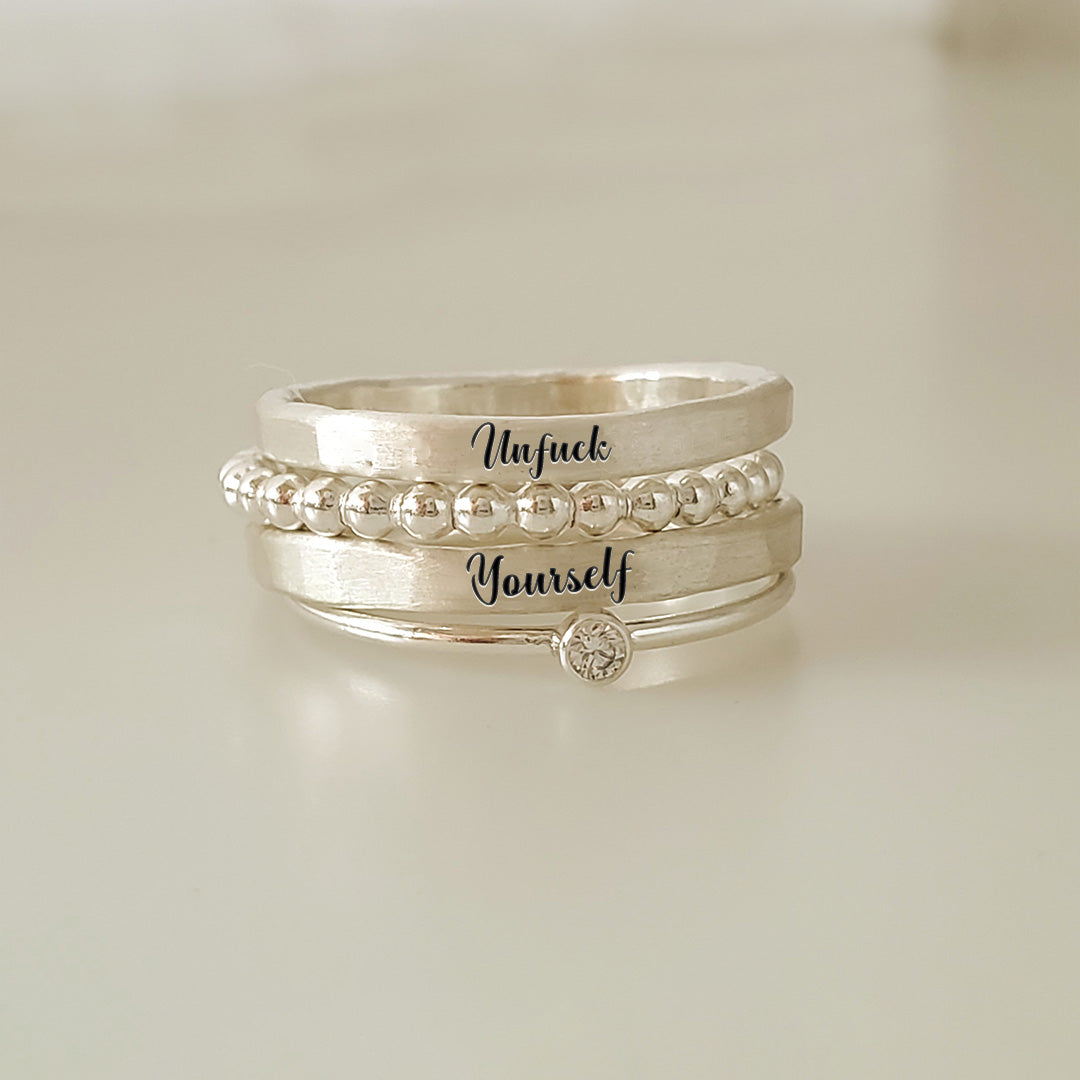 S925 Unf❤️ck Yourself Stacked Ring - 4 Rings Set