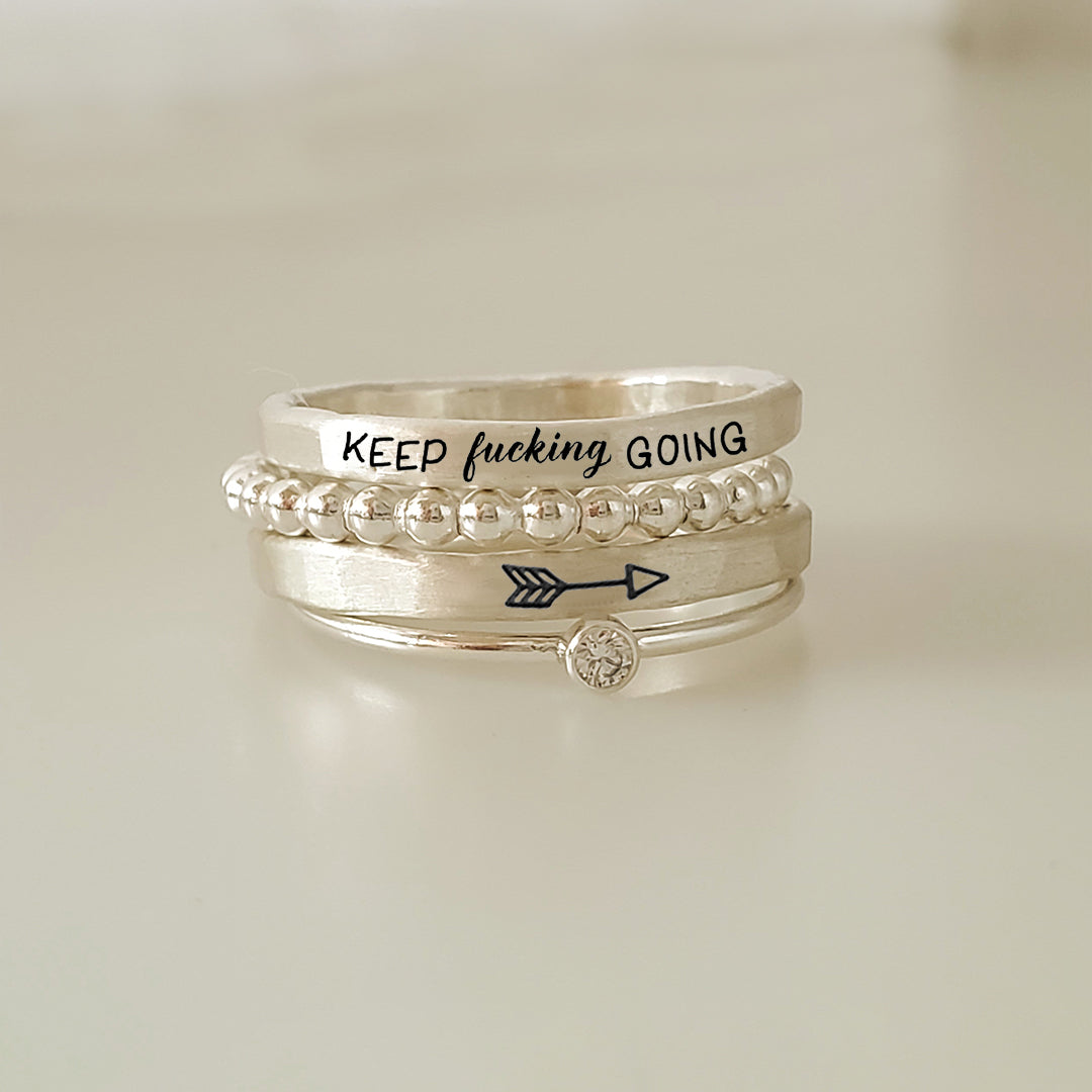 S925 Keep Fu❤king Going Stacked Ring - 4 Rings Set