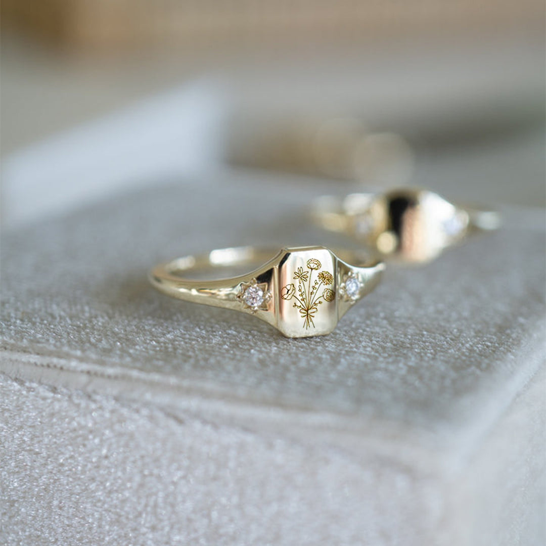S925 Custom Birth Flower Ring