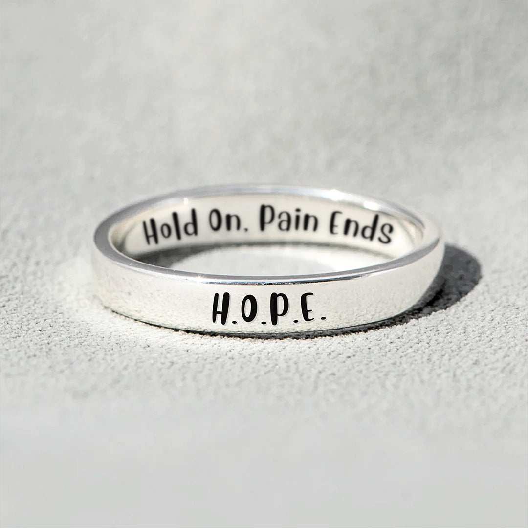 S925 Hold On Pain Ends Circle Ring