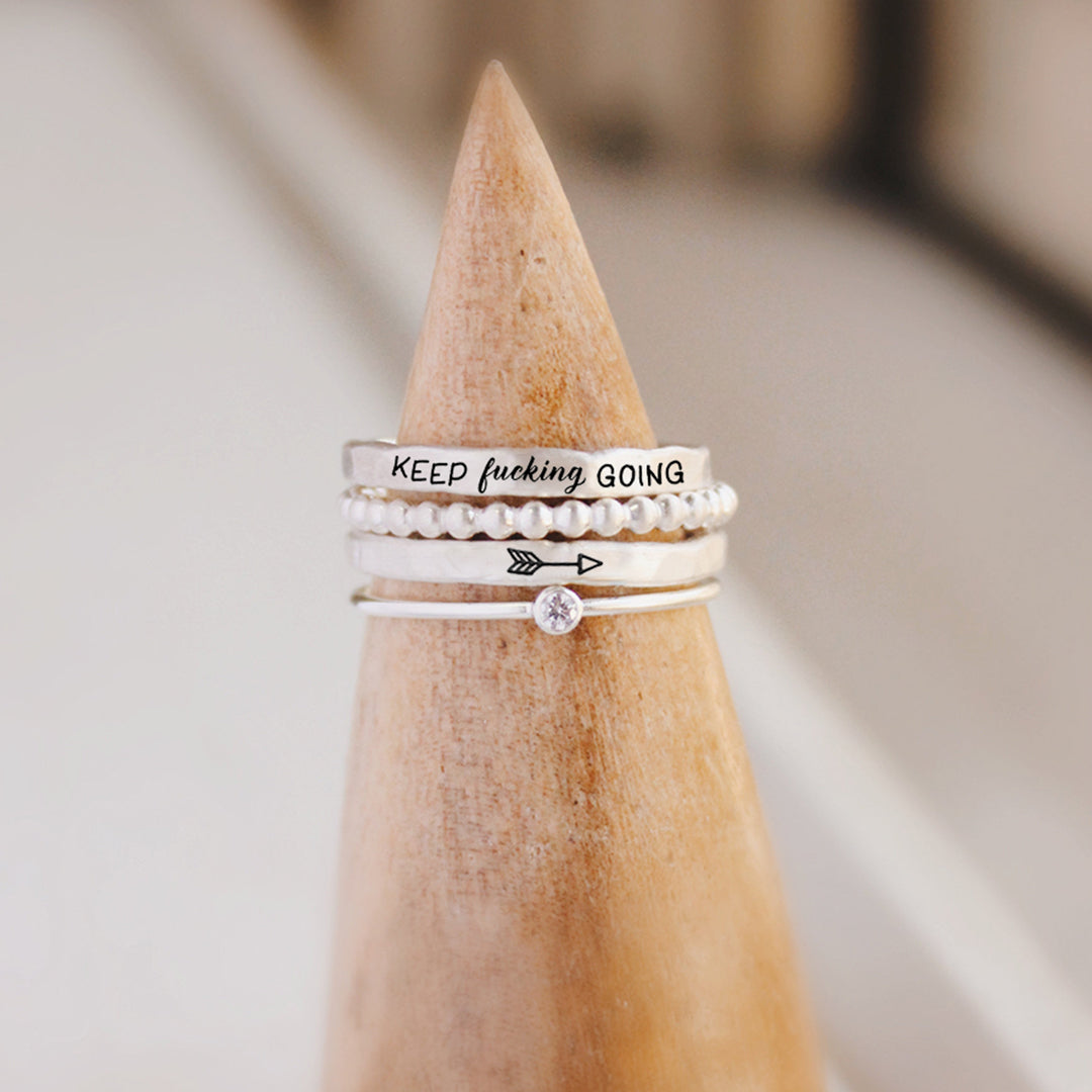 S925 Keep Fu❤king Going Stacked Ring - 4 Rings Set