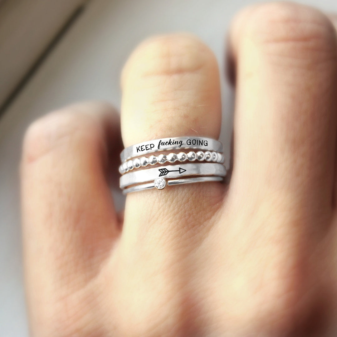 S925 Keep Fu❤king Going Stacked Ring - 4 Rings Set