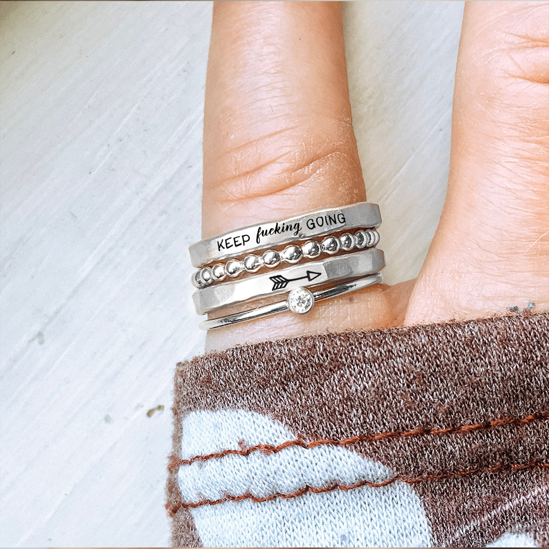 S925 Keep Fu❤king Going Stacked Ring - 4 Rings Set