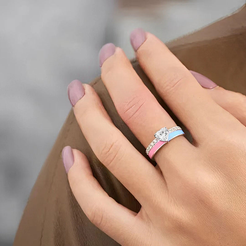 S925 Mama of an Angel Pink & Blue Enamel Heart Ring