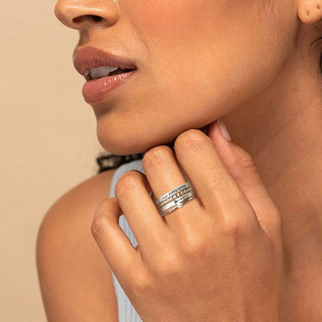 S925 Keep Fu❤king Going Stacked Ring - 4 Rings Set