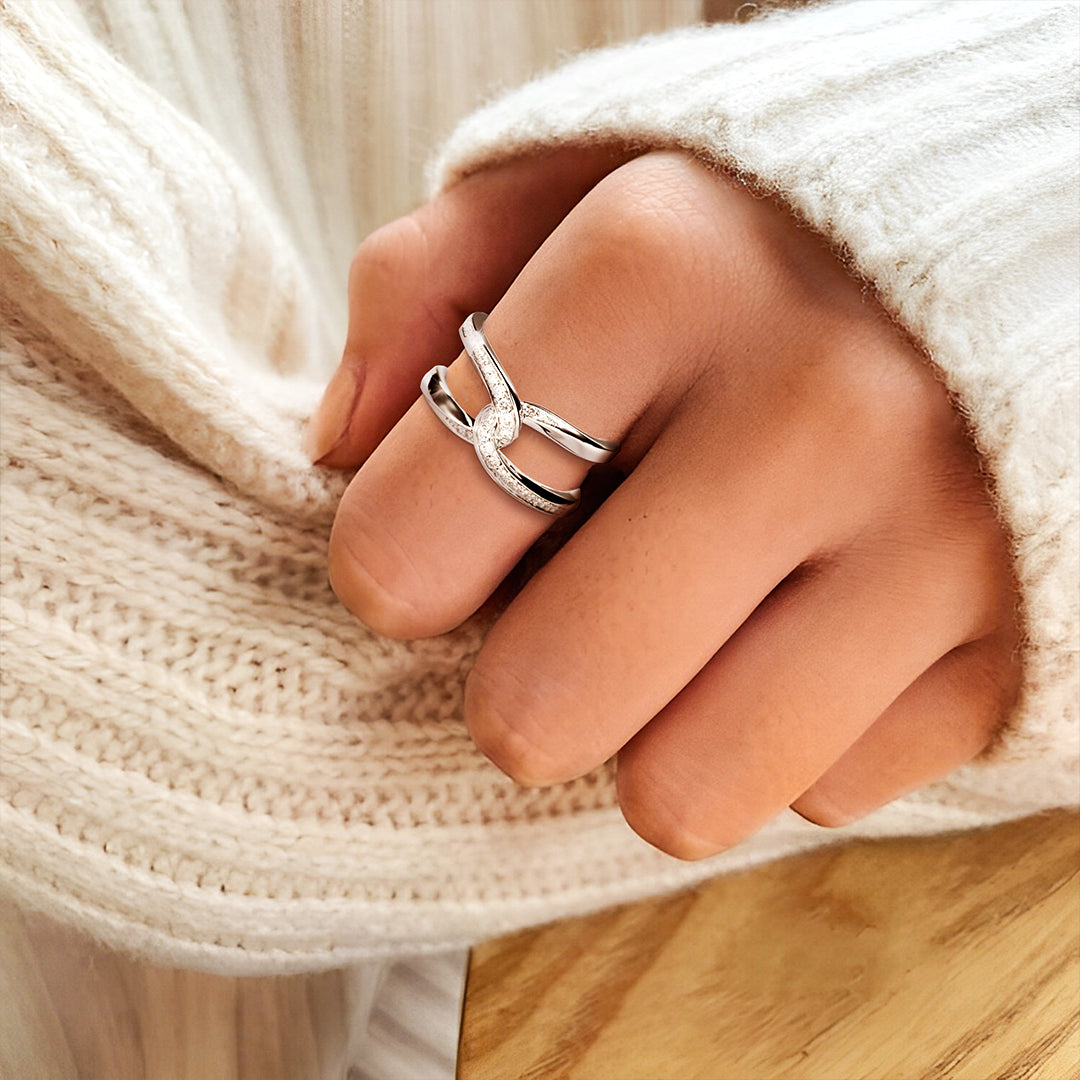For Daughter - S925 Mother & Daughter Forever Linked Forever loved Cross Ring