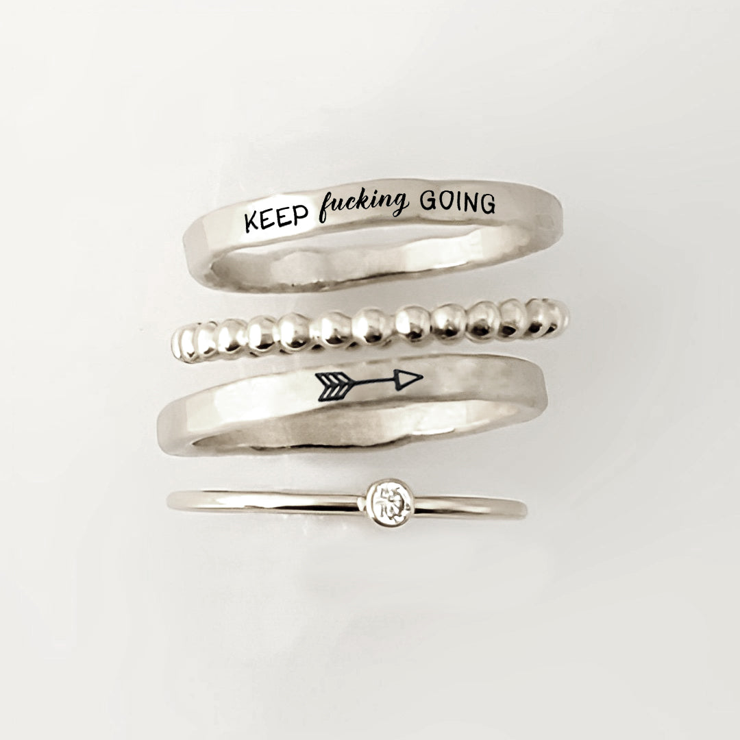 S925 Keep Fu❤king Going Stacked Ring - 4 Rings Set