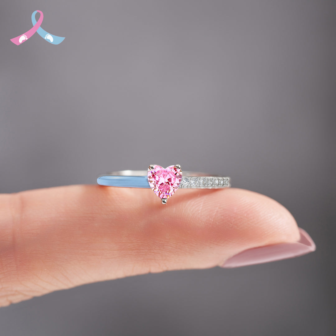 For Memorial - Mama Of An Angel Pink Heart & Blue Heart Ring