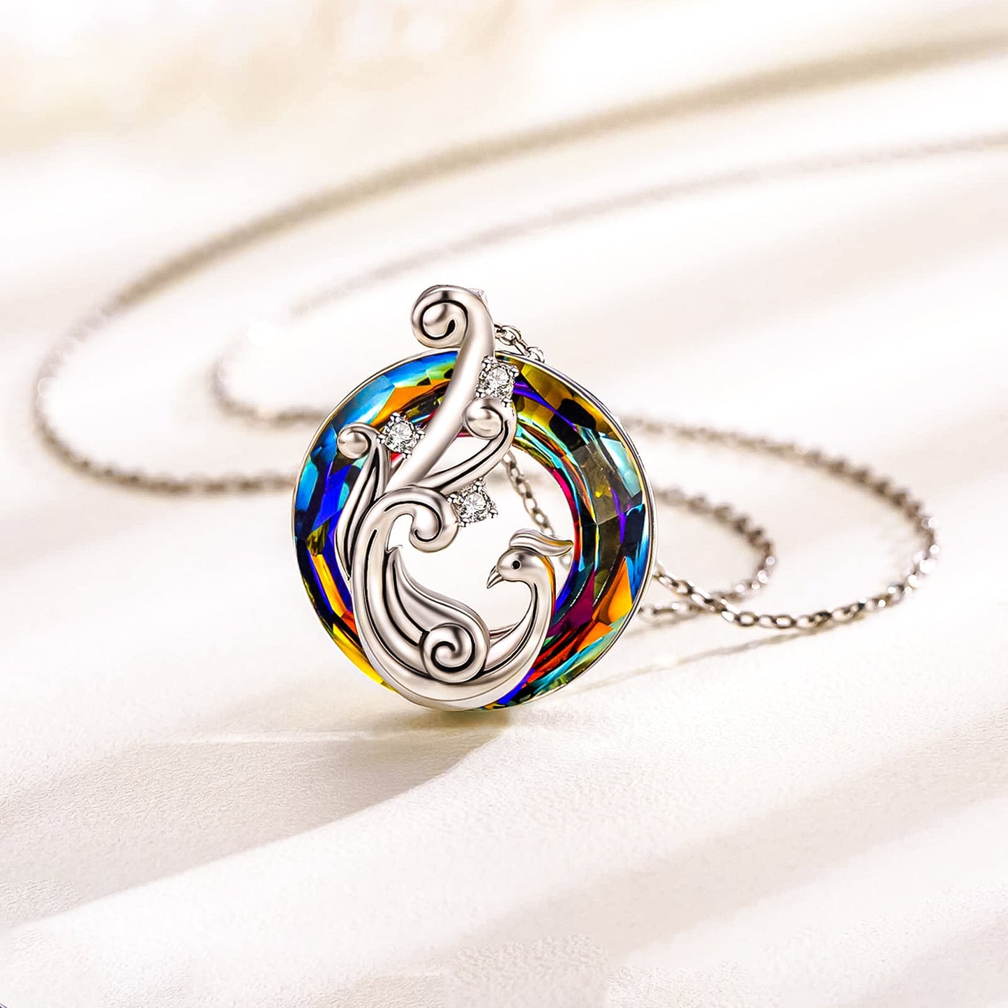 For Self - S925 I Survived Because The Fire Inside Me Burns Brighter Than The Fire Around Me Colorful Phoenix Necklace