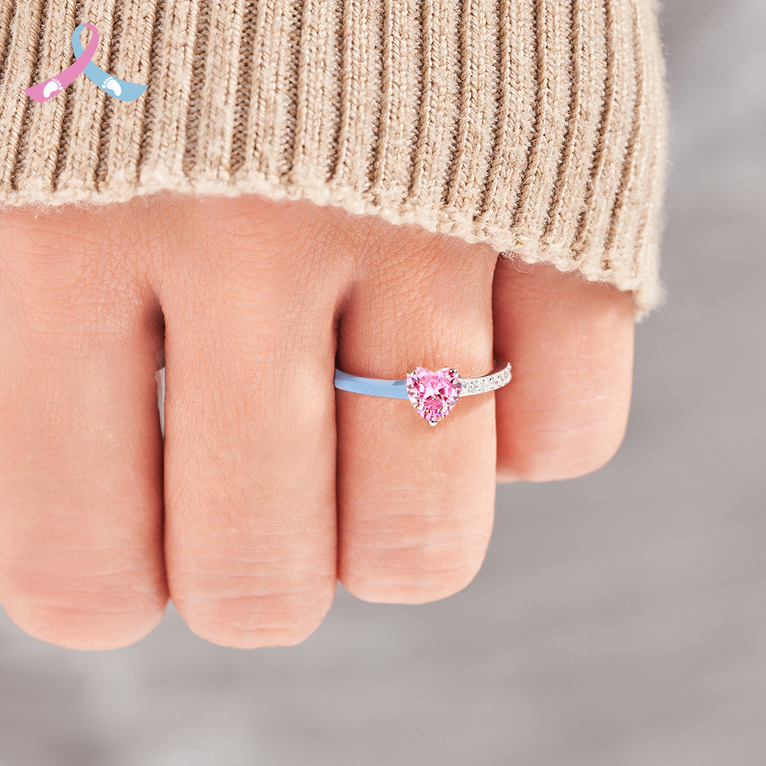 For Memorial - Mama Of An Angel Pink Heart & Blue Heart Ring