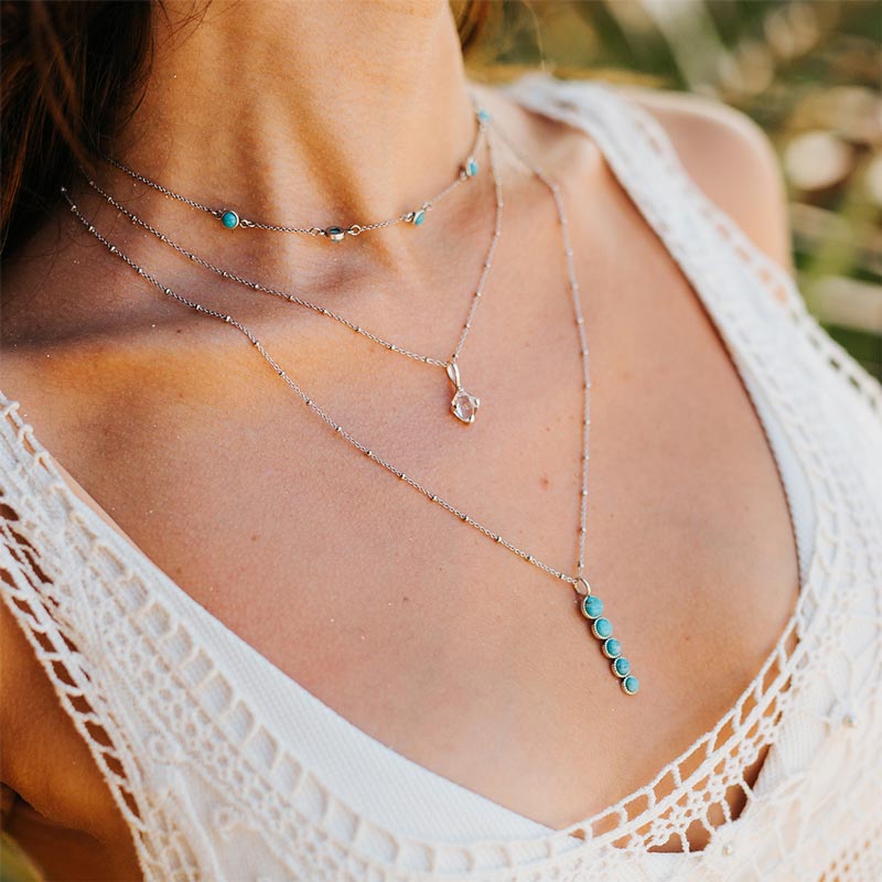 S925 Five-Point Turquoise Necklace