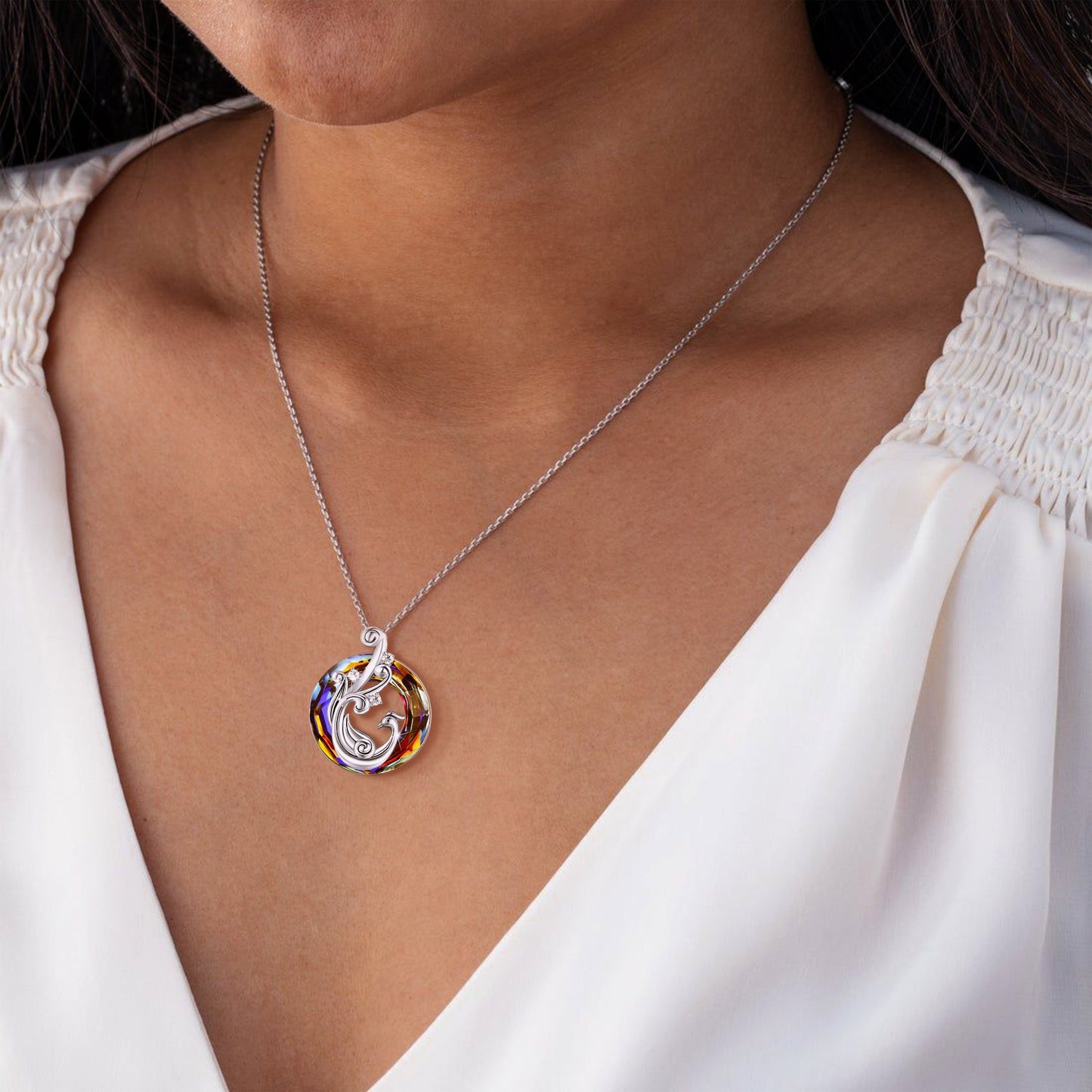 For Self - S925 I Survived Because The Fire Inside Me Burns Brighter Than The Fire Around Me Colorful Phoenix Necklace