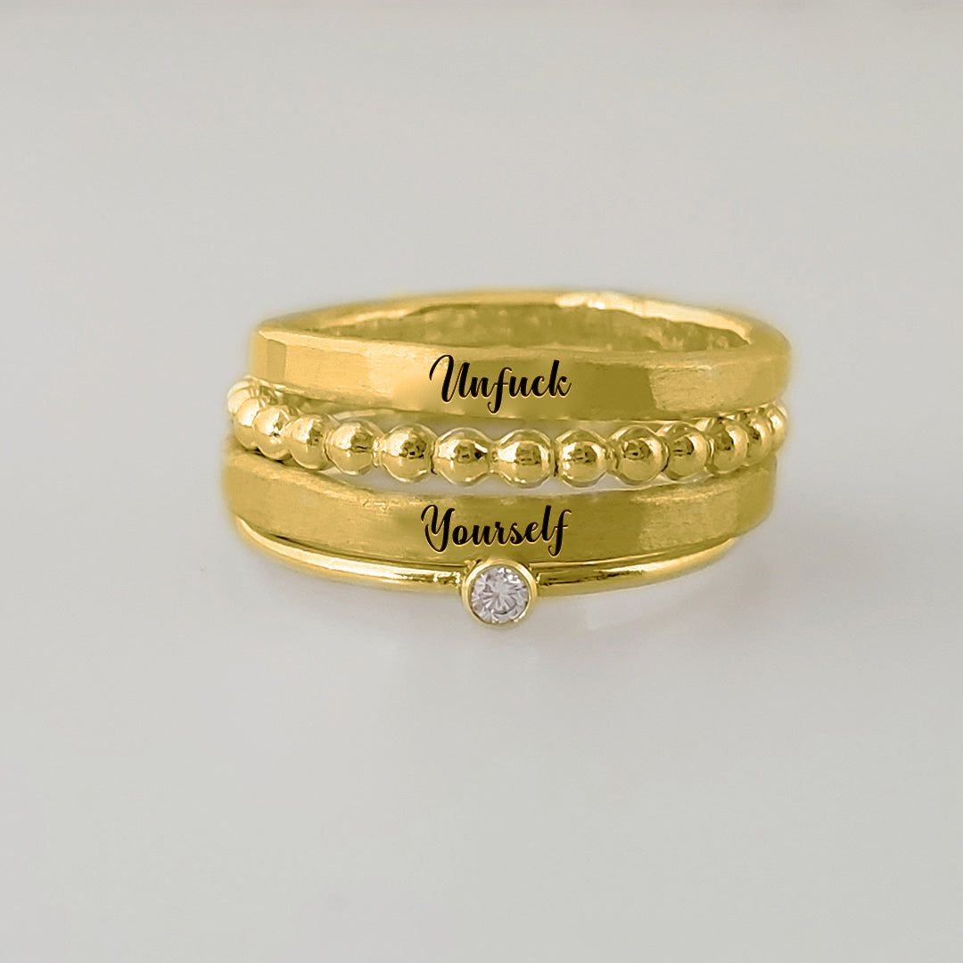 S925 Unf❤️ck Yourself Stacked Ring - 4 Rings Set