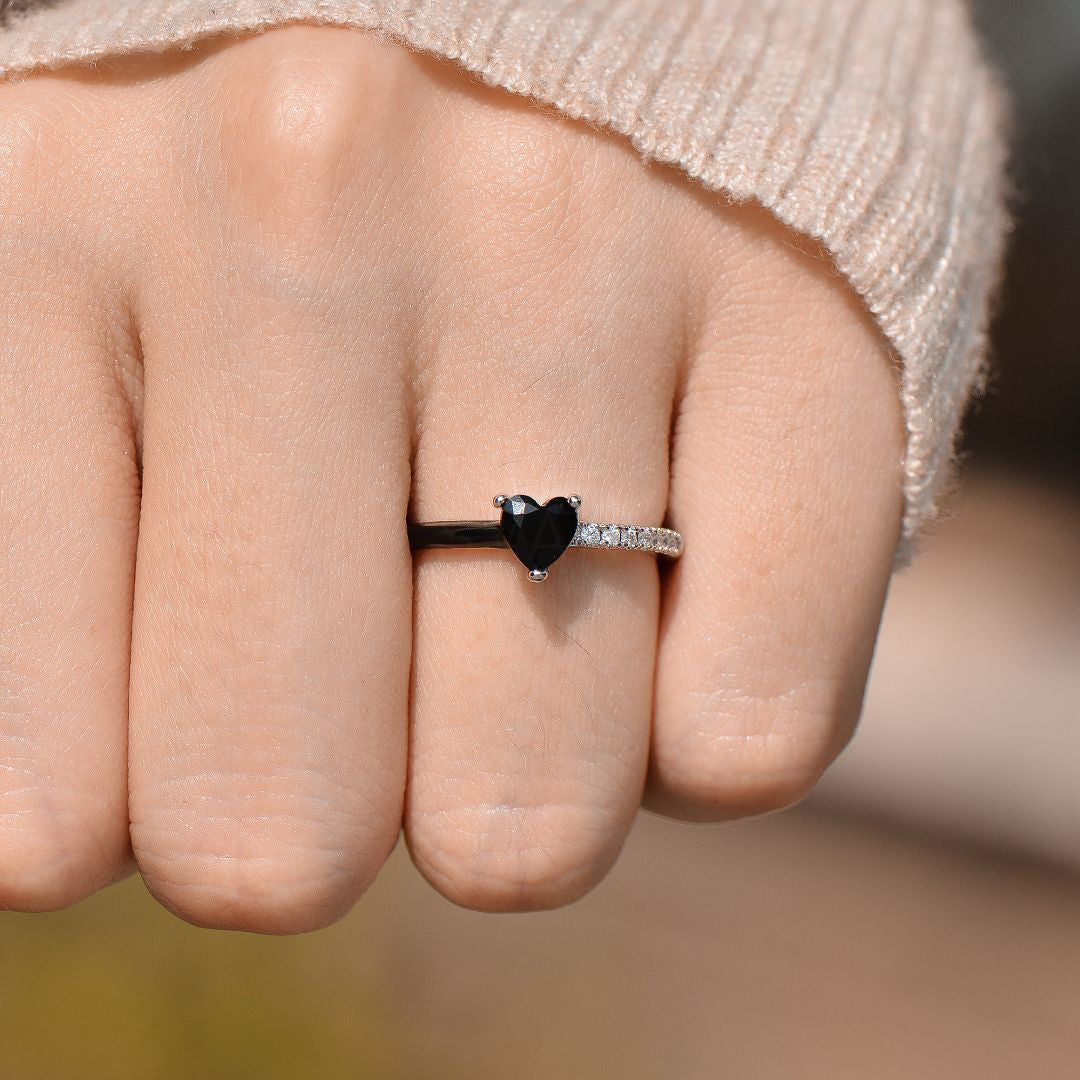 For Self - I’m Choosing Me And My Peace Black Ceramic Heart-shaped Ring