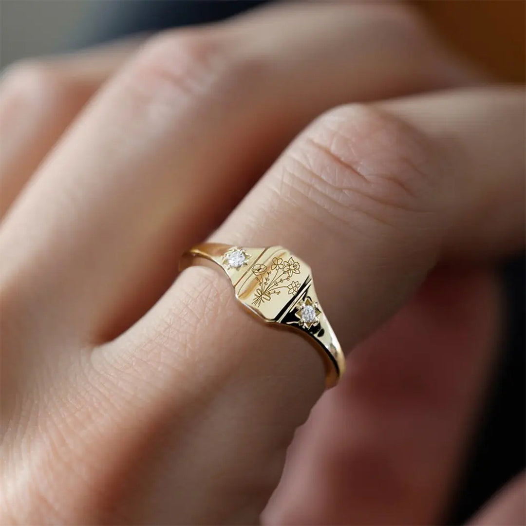 S925 Custom Birth Flower Ring