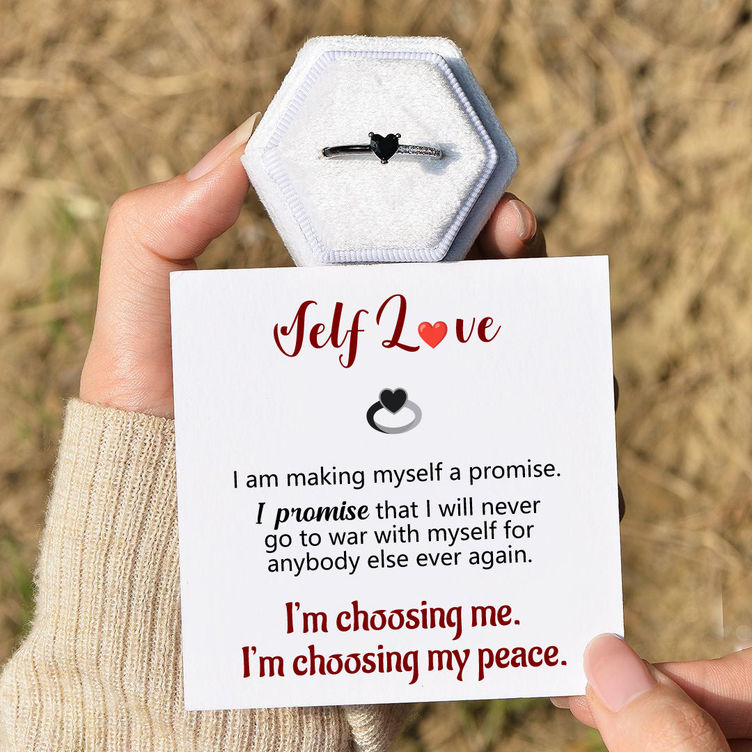 For Self - I’m Choosing Me And My Peace Black Ceramic Heart-shaped Ring