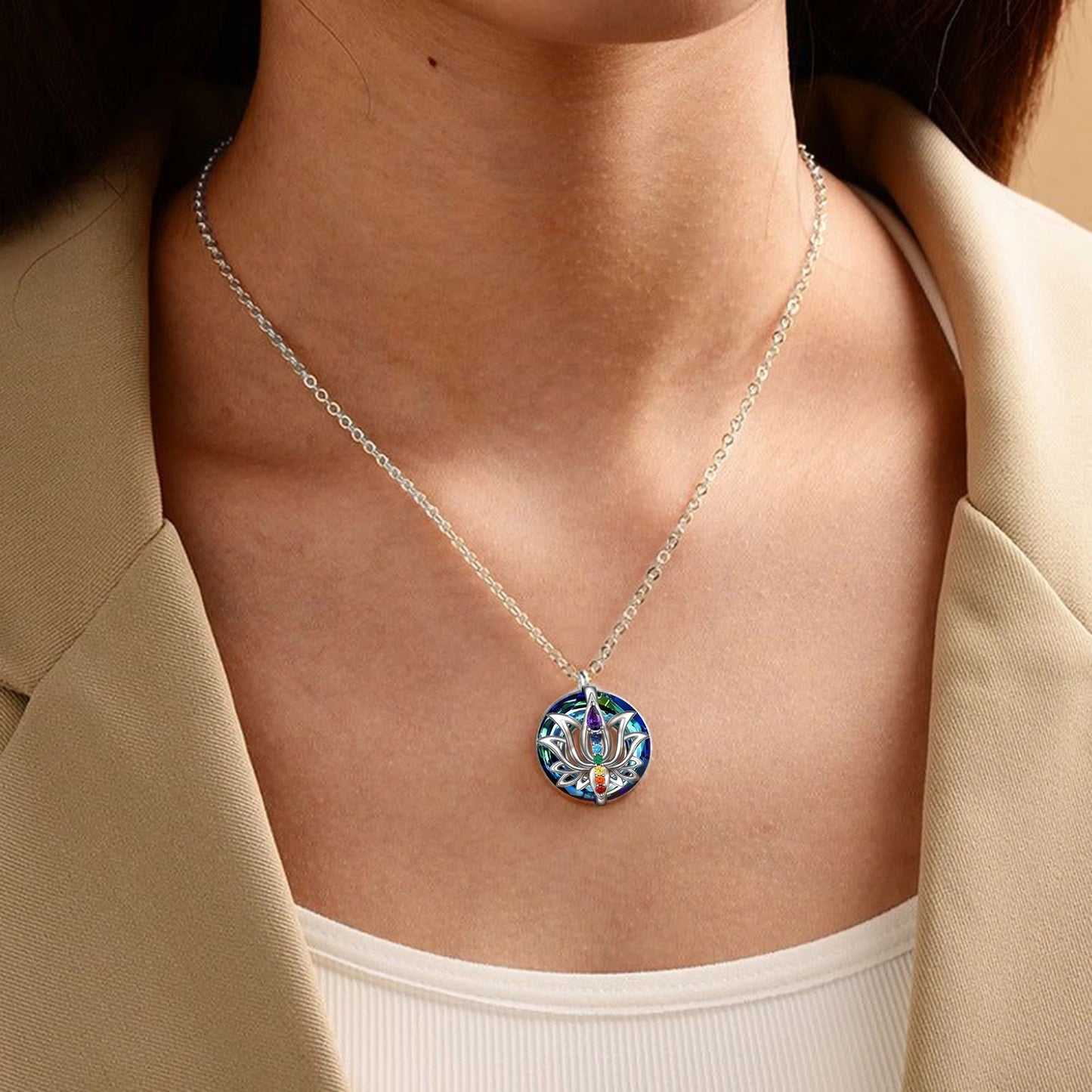 S925 Move on Colorful Lotus Necklace