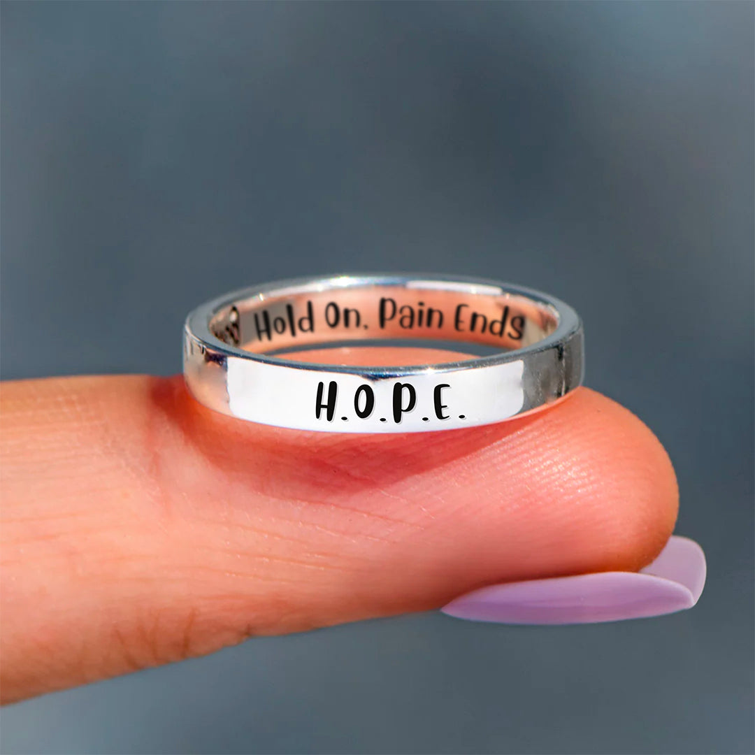 S925 Hold On Pain Ends Circle Ring