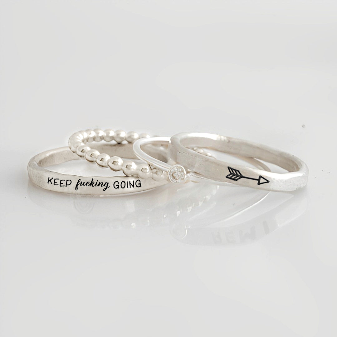 S925 Keep Fu❤king Going Stacked Ring - 4 Rings Set