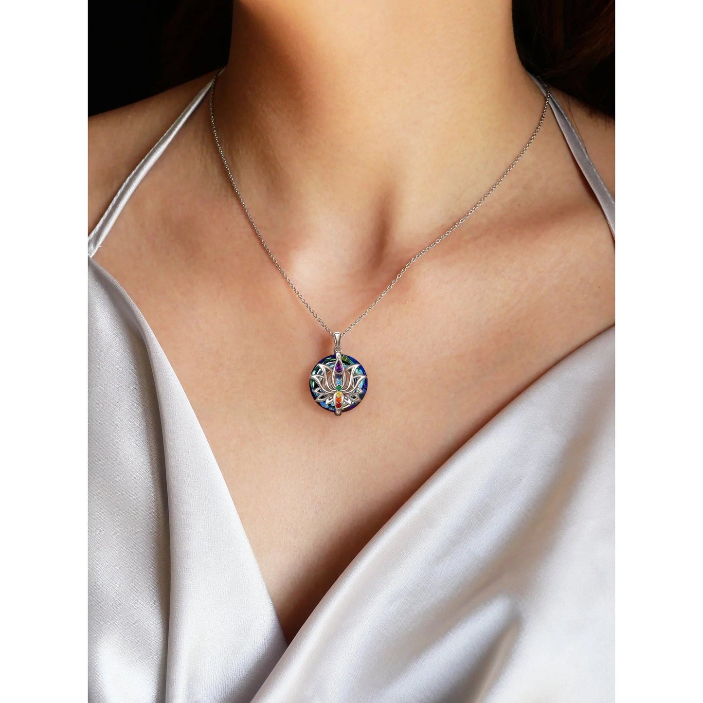 S925 Move on Colorful Lotus Necklace