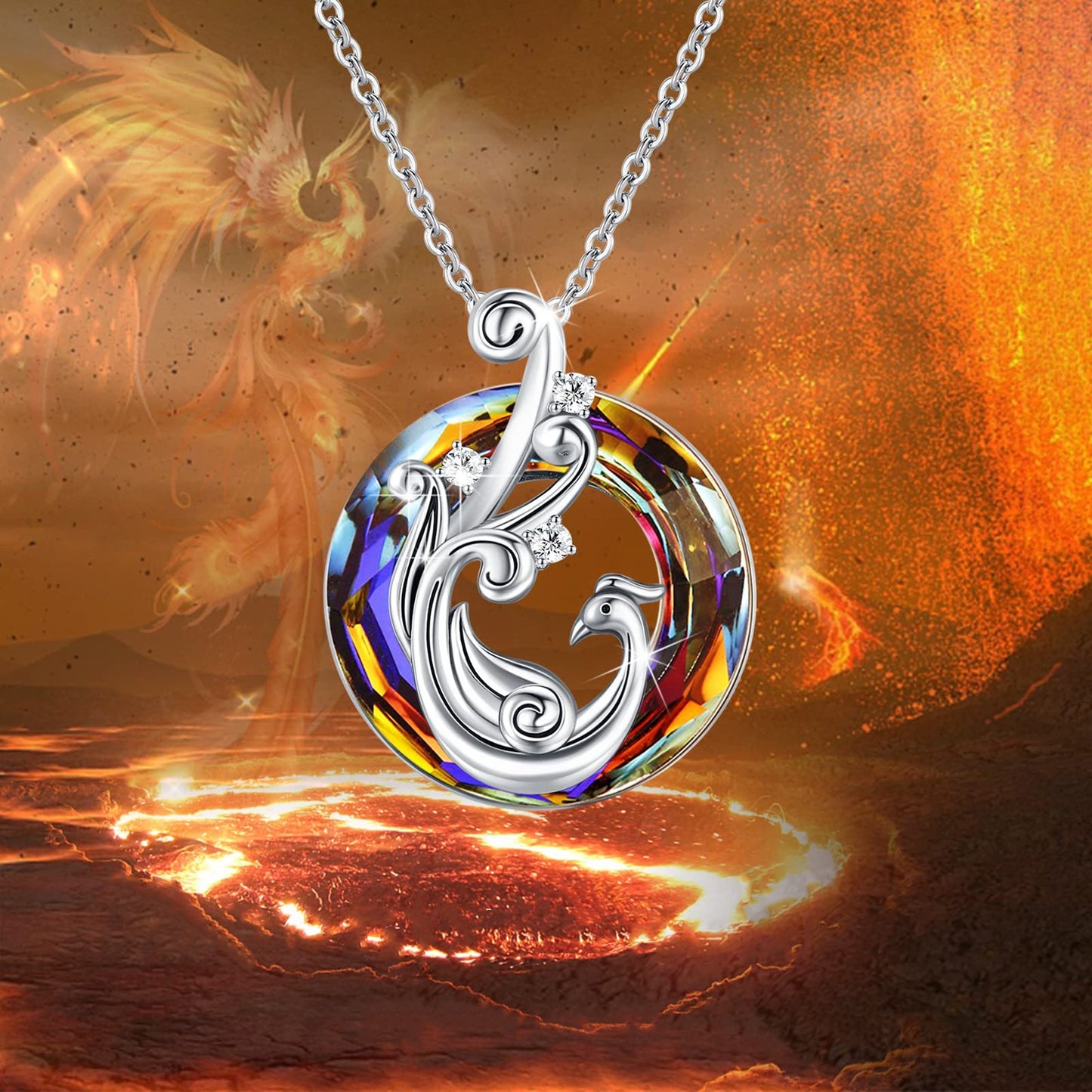 For Self - S925 I Survived Because The Fire Inside Me Burns Brighter Than The Fire Around Me Colorful Phoenix Necklace